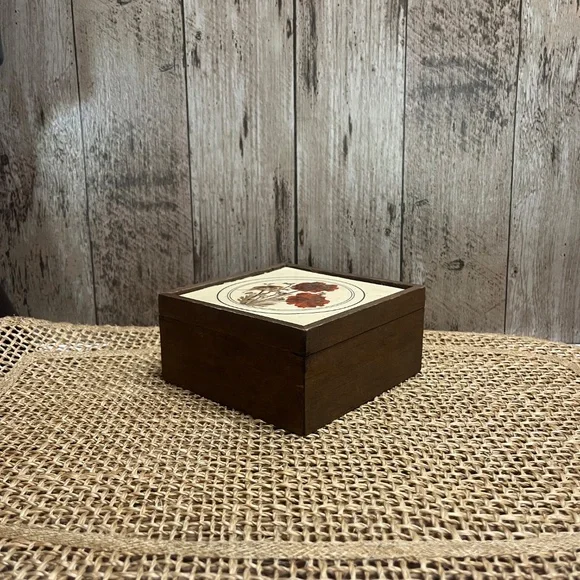 Vintage Pressed Flower Wooden Trinket Box Floral Inlay Jewelry Box Cottagecore - Picture 7 of 7